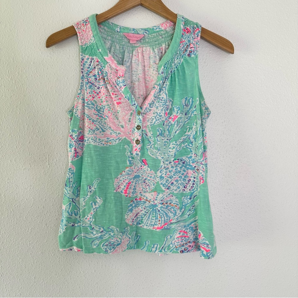 LILLY PULITZER Womens S Essie top fansea mint tank top